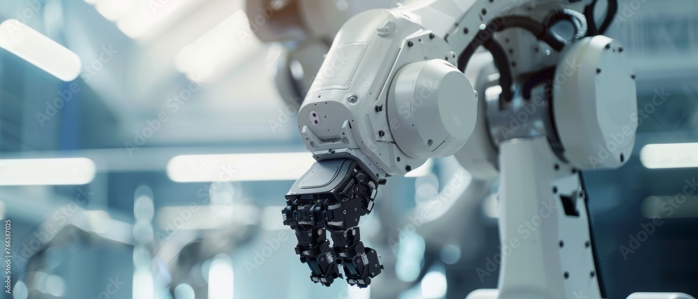 Poster high tech industrial technology using modern machine learning. mass production automated. close up o
