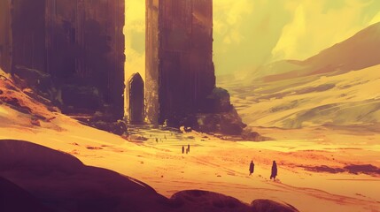 Towering Archway in Vast Desert Landscape:A Mysterious Portal to the Unknown - obrazy, fototapety, plakaty
