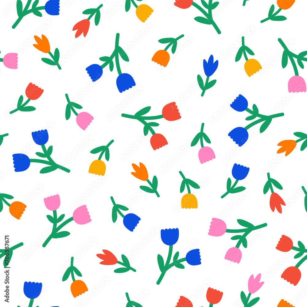 Poster abstract floral seamless pattern. organic nature botanical print. basic colorful naive shapes on a w