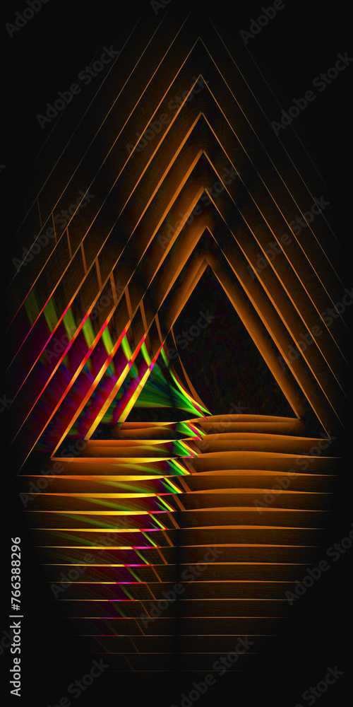 Aufkleber bright gold triangular striped patterns on black background concentric size reduction similar shapes