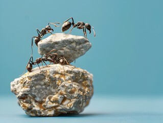 Resilient Ant Perched on Rugged Rock amid Natural Environment