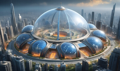 a domed-roof building in a major city.