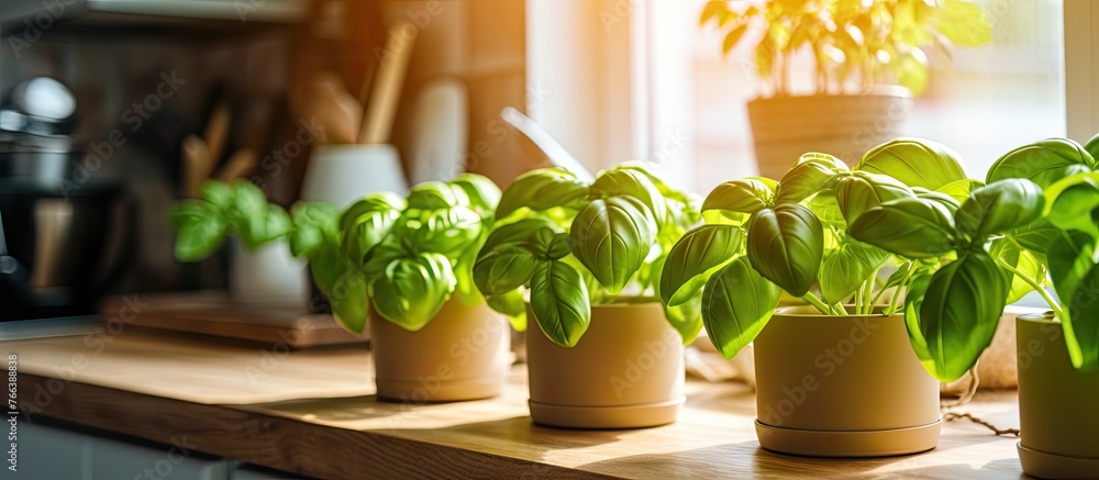 Poster various tiny plants in pots displayed on a countertop in a cozy indoor setting