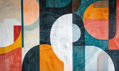 Abstract traditional painting wallpaper featuring shapes for interior decor.
