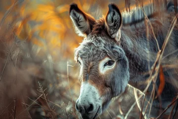 Tuinposter beautiful portrait of a donkey in nature © Uliana