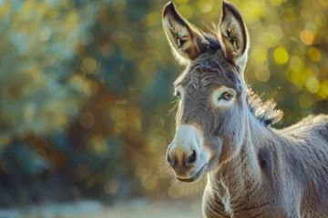 Schilderijen op glas beautiful portrait of a donkey in nature © Uliana