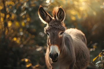 Tuinposter beautiful portrait of a donkey in nature © Uliana