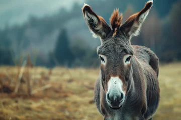 Deurstickers beautiful portrait of a donkey in nature © Uliana