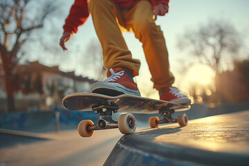 Dynamic Skateboard Trick at Urban Skatepark - obrazy, fototapety, plakaty