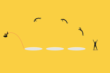 Pole jump across the hole to reach the target. concept of success, solution, challenge, opportunity and goal. Minimal Eps10 illustration © Aan