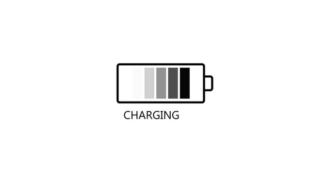 Animated icon charge battery. Battery monitor screen pixel. Energy ion lithium battery.