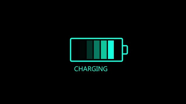 Animated icon charge battery. Battery monitor screen pixel. Energy ion lithium battery.