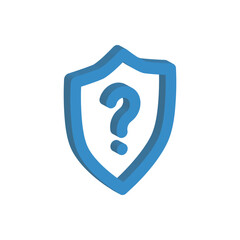 3d blue question mark in shield icon. Safety search or information protection sign. Support center or help line vector illustration.