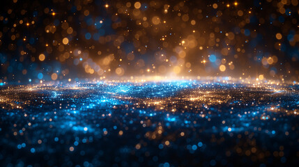 Universal and galaxy with lights. blue, gold and black in the air. de focused. banner.