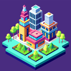 Isometric urban megalopolis top view of the city infrastructure town,