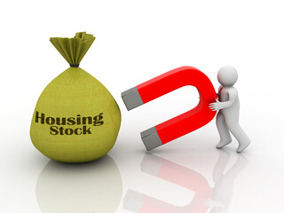 3d illustration housing stock related share attracted in people