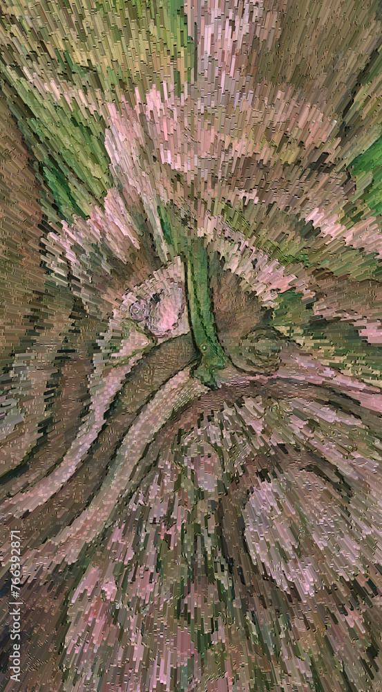 Poster exploding and extruded art nouveau style design beige brown and green textured surface creative patt