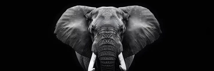 Foto op Aluminium a black and white photo of an elephant with tusks and tusks on it's ears. © john