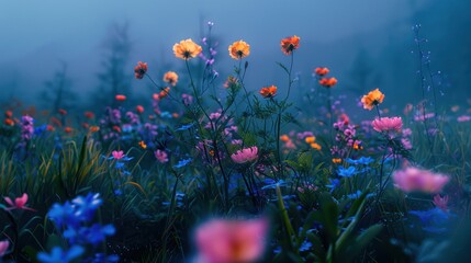 Fototapeta na wymiar Beautiful blooming flowers at dawn in the spring morning
