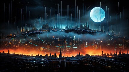 Futuristic Cityscape with Glowing Skyscrapers and Luminous Atmosphere