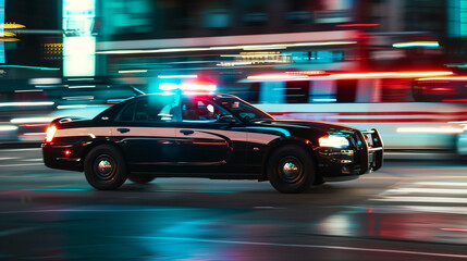 Fototapeta na wymiar Speeding Cop Car motion blur. Night scene