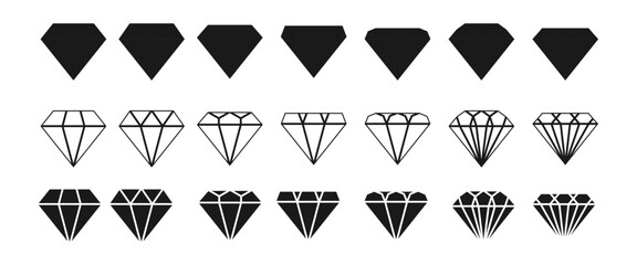 diamond icon set. flat design vector illustration isolated on white background. - obrazy, fototapety, plakaty