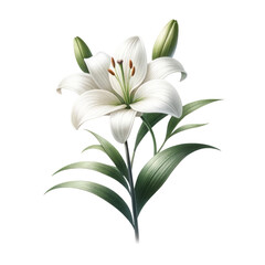 Fototapeta na wymiar Watercolor of A white flower with green leaves, Clipart, Flower, isolated on a transparent background