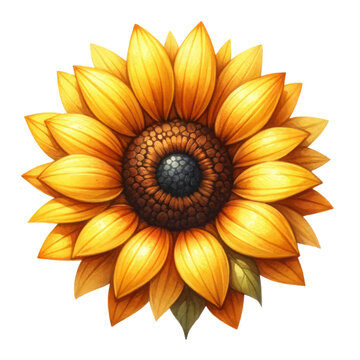 Watercolor of A yellow sunflower with a brown center, Clipart, Flower, isolated on a transparent background