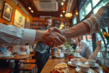 Business handshake with partnership. Business handshaking to contract agreement, close up of business person hands doing handshake for success contract