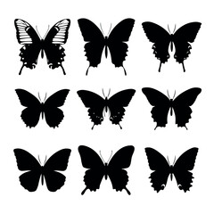 Set of black butterflies silhouettes