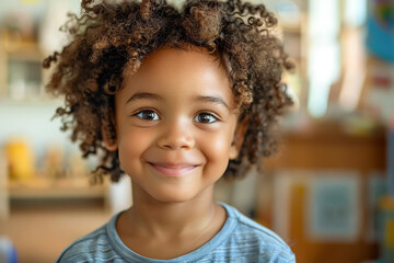 Kindergarten student, African American girl in playful learning environment, joyful schoolgirl.