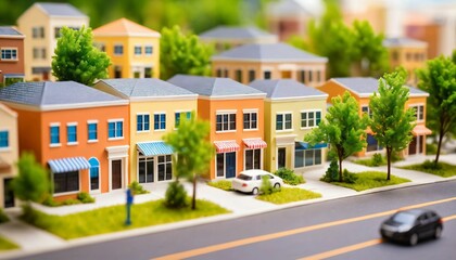 Fototapeta na wymiar photo of miniature scene small model modern house village , generative AI