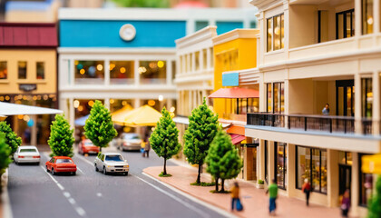 Fototapeta premium photo of miniature scene small model commercial building shopping center , generative AI