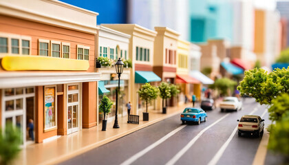 photo of miniature scene small model commercial building shopping center , generative AI