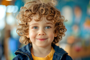 Kindergarten boy, cheerful preschooler immersed in playful and educational experiences.