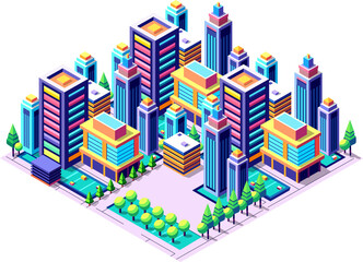 Isometric urban megalopolis top view of the city infrastructure town,