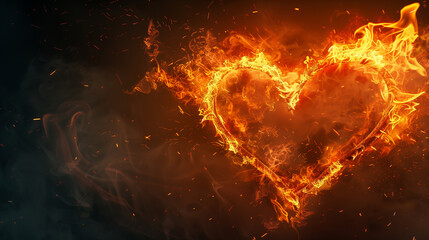 Heart burning in fire abstract background - obrazy, fototapety, plakaty