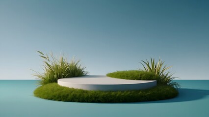 Grass 3D ground land green field earth garden soil isolated background section. Podium grass ground render illustration platform cross cut plant 3D. Environment rock surface terrain mud.