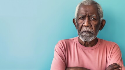 Senior Black Man Expressing Unhappiness Blue Background - Powered by Adobe