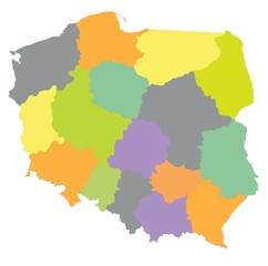 Outline of the map of Poland with regions