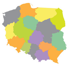 Fototapeta premium Outline of the map of Poland with regions