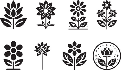 Flowers Icon Silhouettes Flowers EPS Vector Flowers Clipart - obrazy, fototapety, plakaty