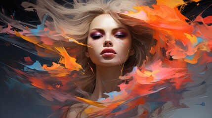 Enigmatic and Captivating Abstract Elegance with Dramatic Colorful Portraiture