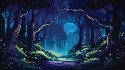 Magical fantasy fairy tale scenery night in a forest.