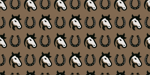 Country style horse and horseshoe background. Seamless pattern. Vector.カントリースタイルの馬と蹄鉄パターン - 766398031