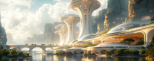 Futuristic metropolis with organic-inspired architectural elements - obrazy, fototapety, plakaty