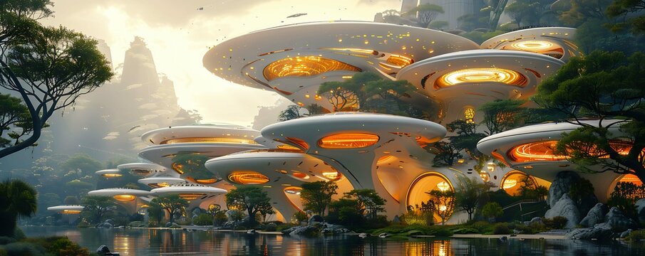 Futuristic metropolis with organic-inspired architectural elements