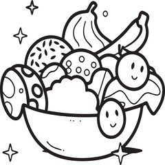 Food and Snacks Coloring pages for coloring book. Food outline vector