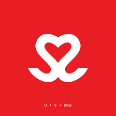 A red and white logo with a heart symbol and US or SS initials
