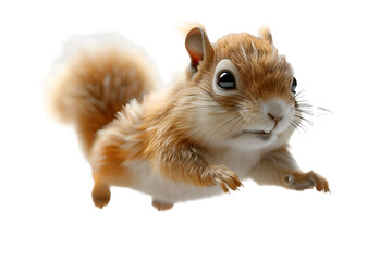 A 3D animated cartoon render of an energetic squirrel leaping with a jump stick.